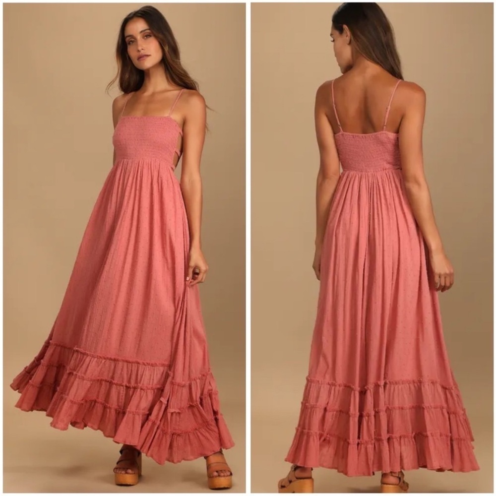 Lulu's Dusty Rose Maxi Dress with Smocked Bodice